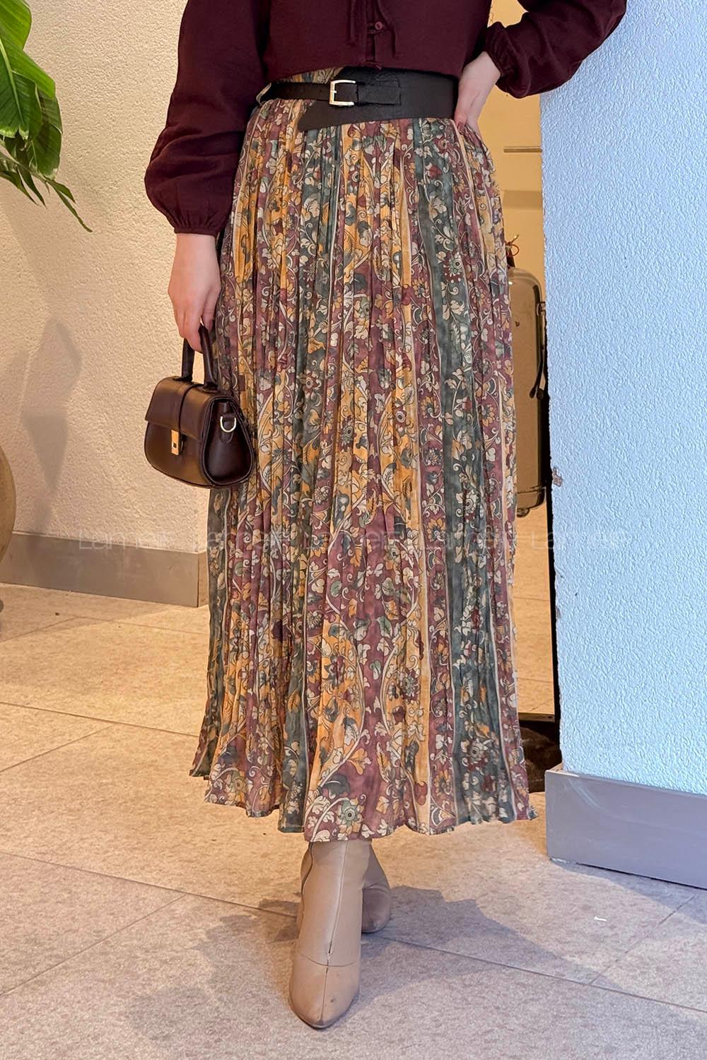 Lamelif Baskılı Etek Sarı