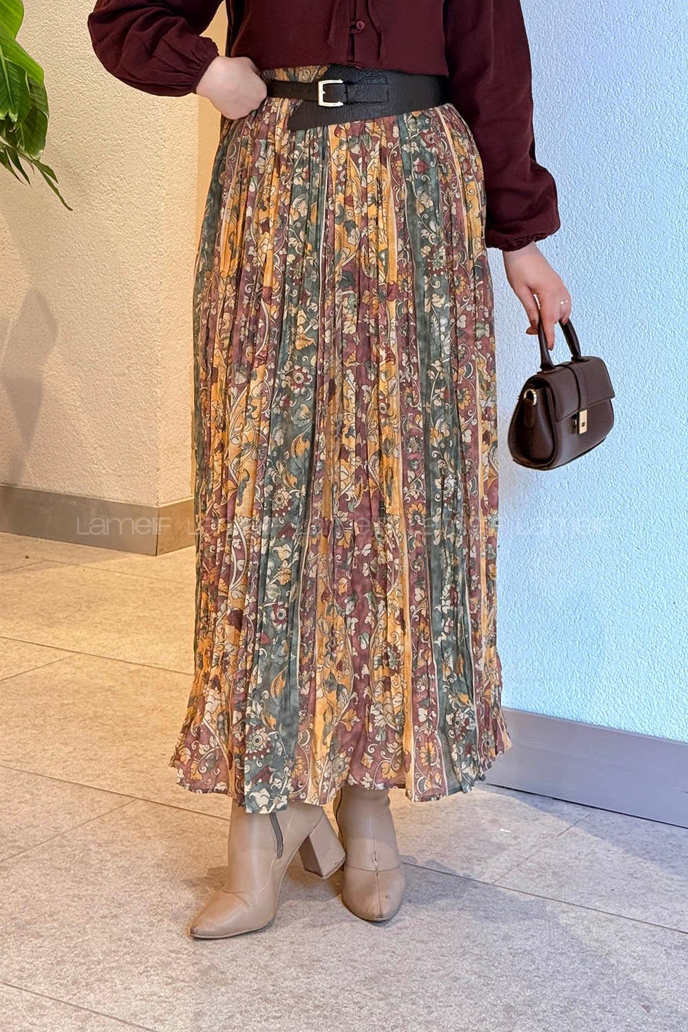 Lamelif Baskılı Etek Sarı