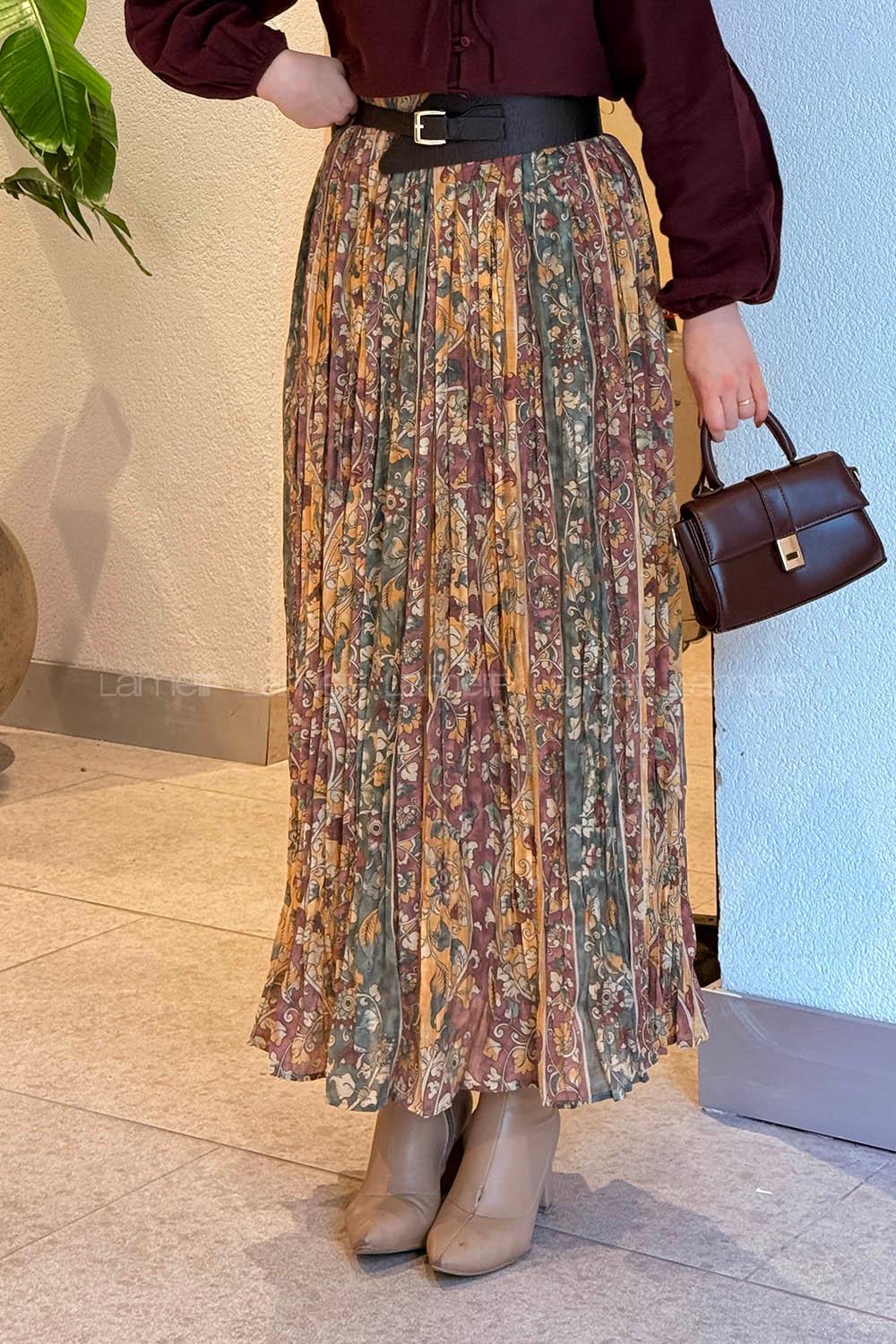 Lamelif Baskılı Etek Sarı