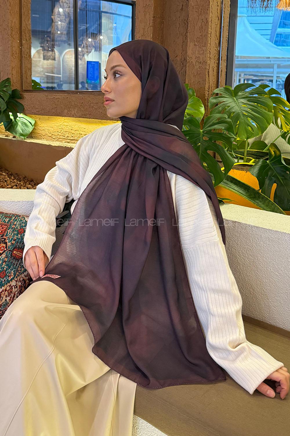 Lamelif Batik Desen Soft Şal Acı Kahve