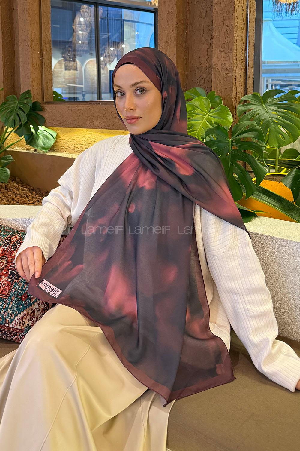 Bitter Burgundy Cotton Striped Printed Shawl