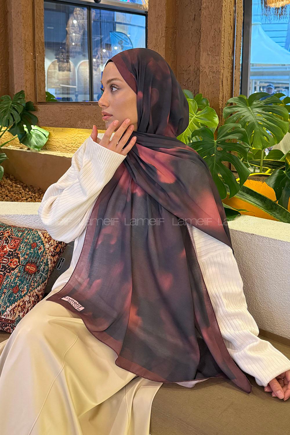 Bitter Burgundy Cotton Striped Printed Shawl