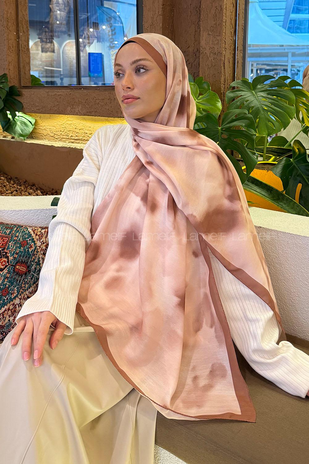 Lamelif Batik Desen Soft Şal Sütlü Kahve