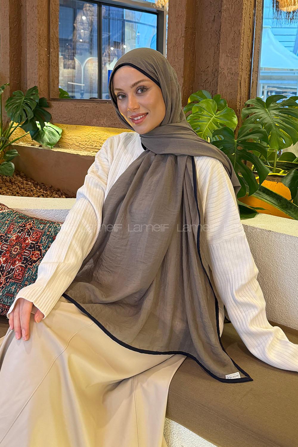 Lamelif Biyeli Müslin Şal Asker Yeşili Lacivert