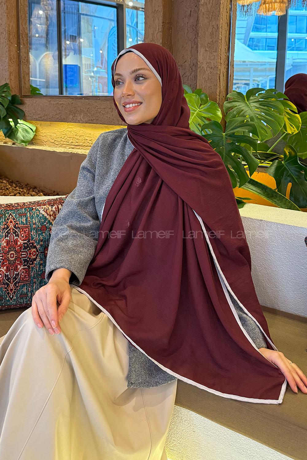 Burgundy Bone Cotton Fabric Straight Shawl