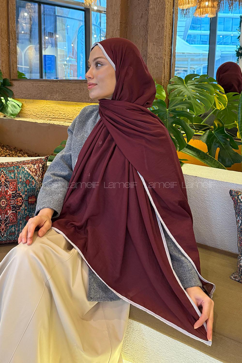 Burgundy Bone Cotton Fabric Straight Shawl