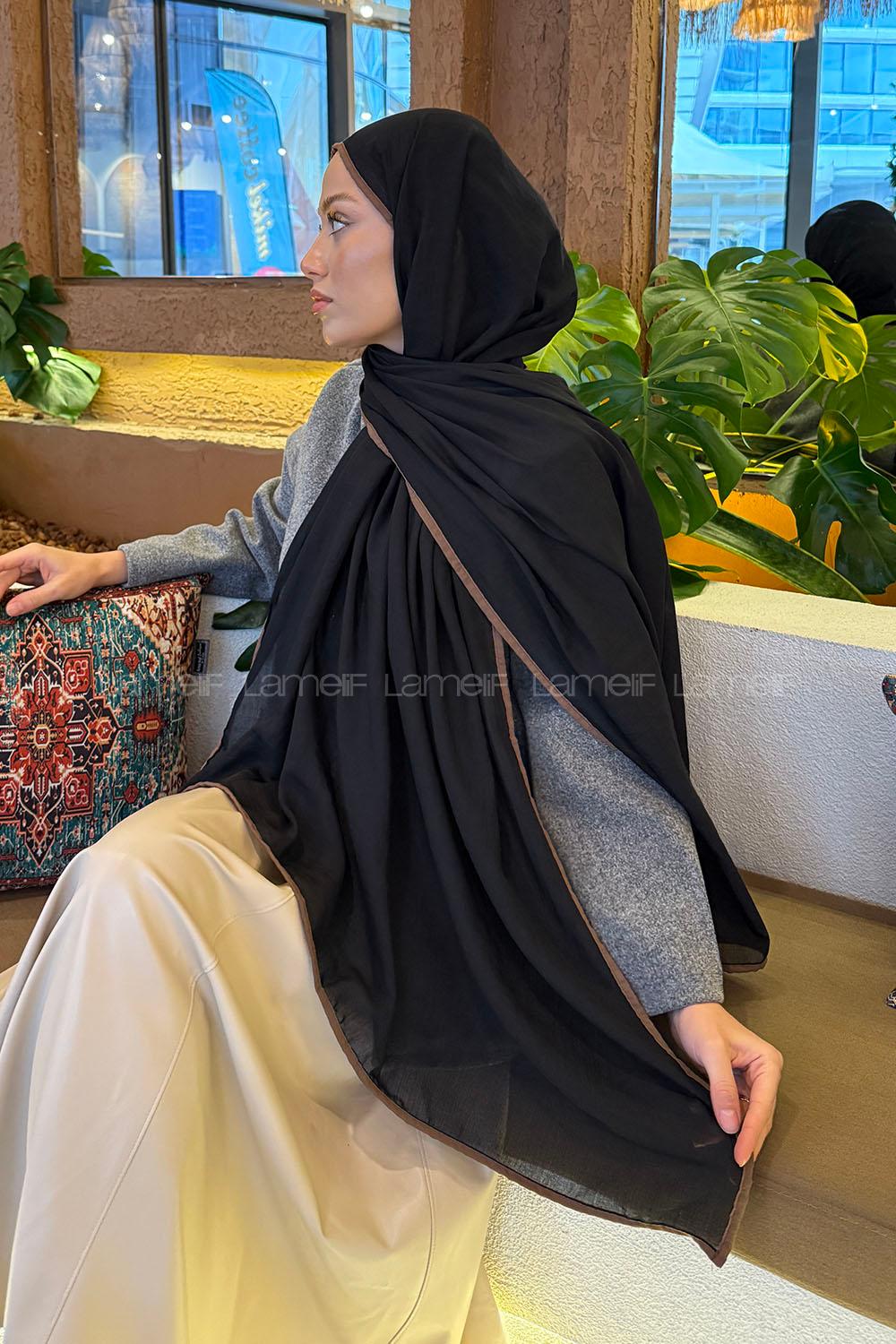 Black Brown Cotton Fabric Straight Shawl
