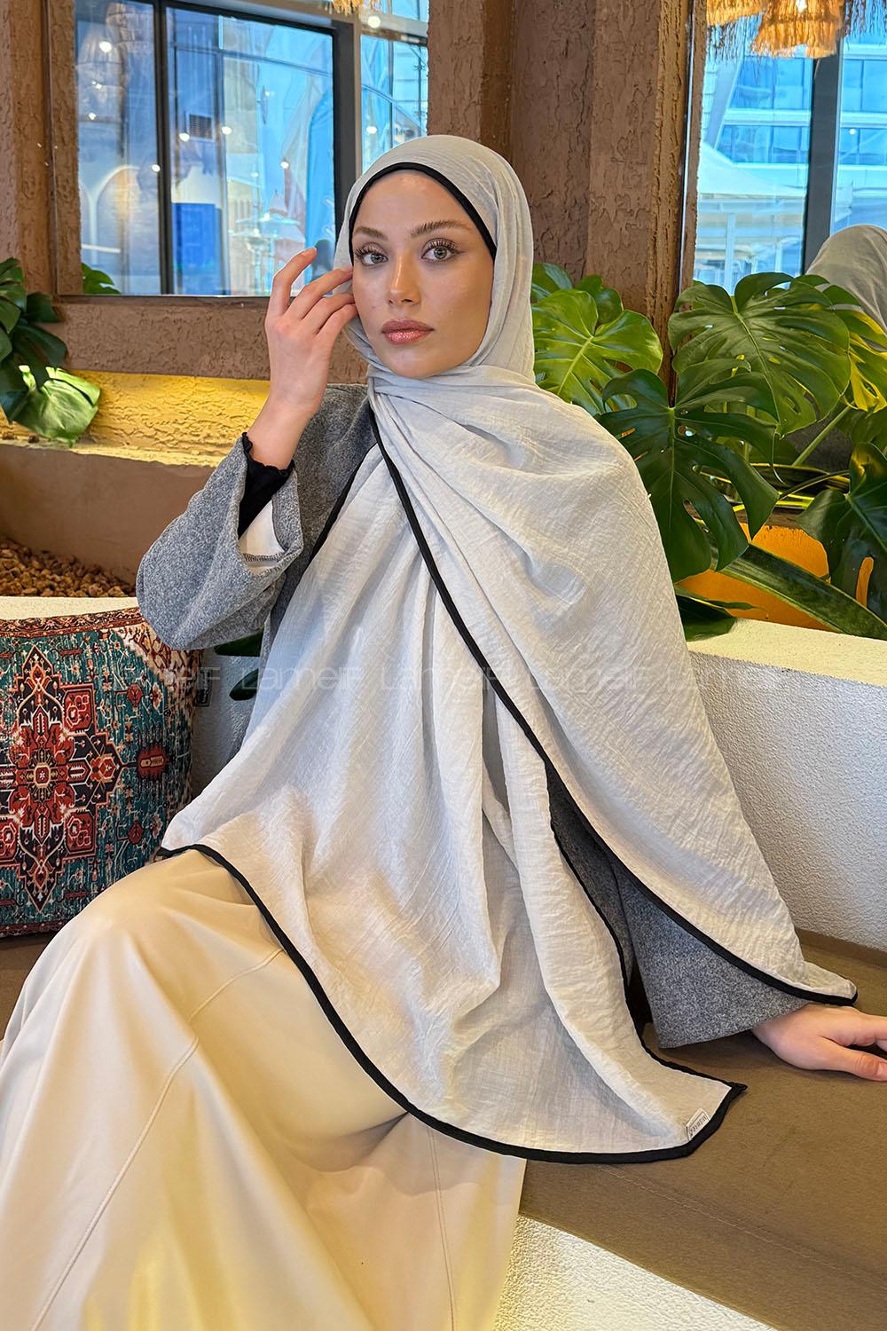 Lamelif Biyeli Müslin Şal Taş Siyah