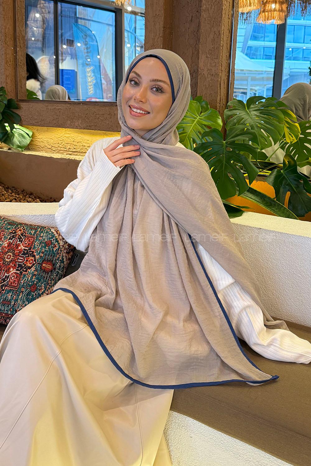 Lamelif Biyeli Müslin Şal Vizon İndigo