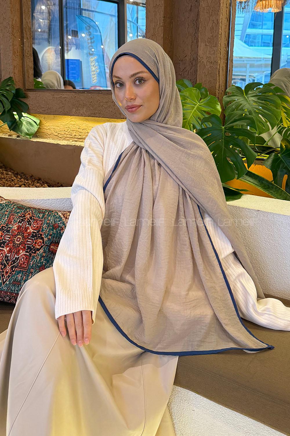 Lamelif Biyeli Müslin Şal Vizon İndigo