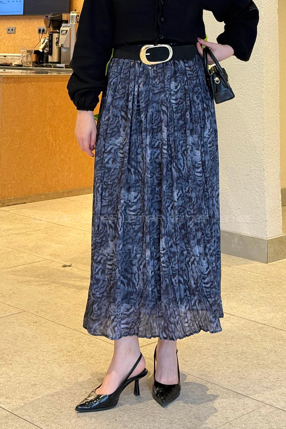 Lamelif Desenli Piliseli Etek Füme