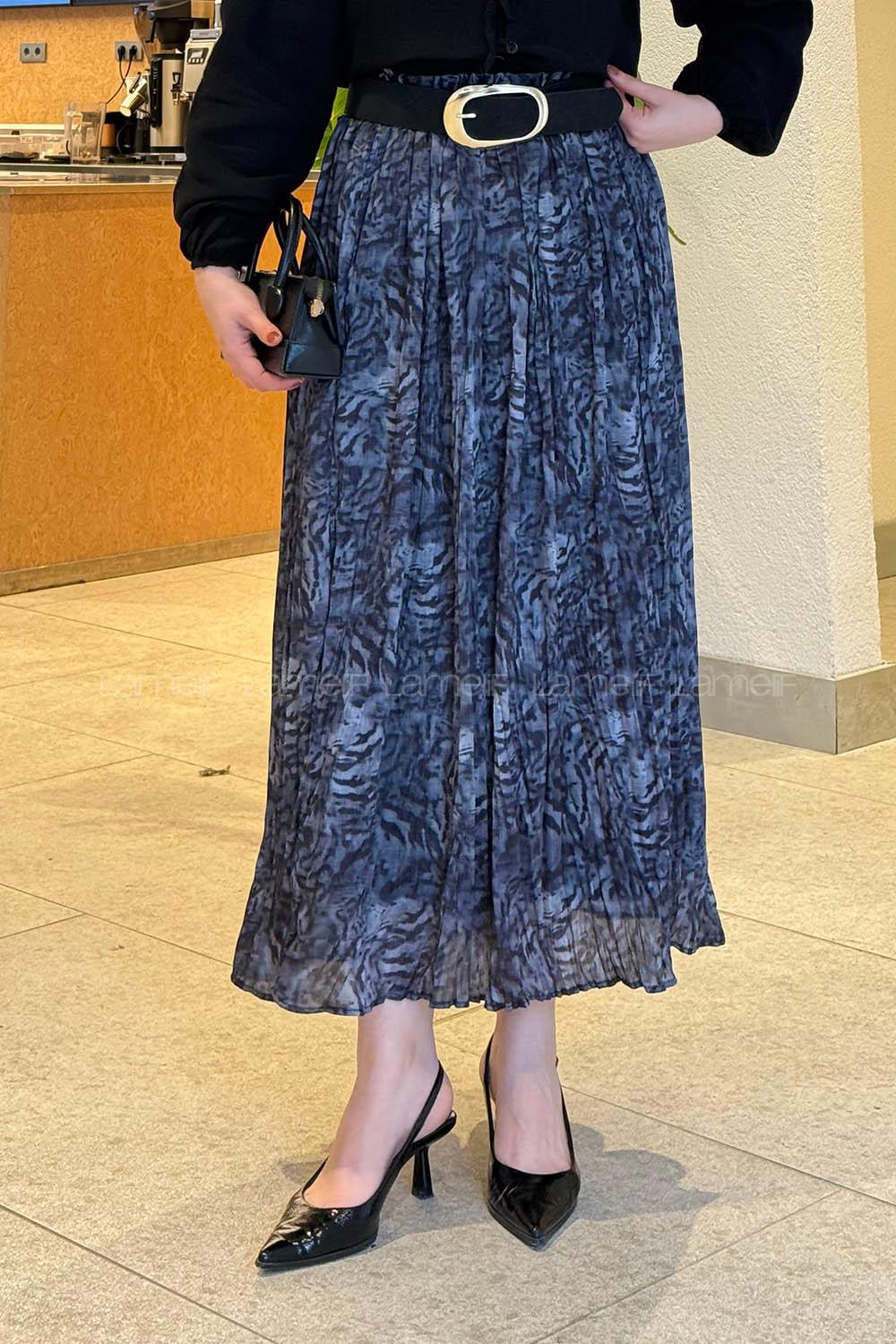 Lamelif Desenli Piliseli Etek Füme