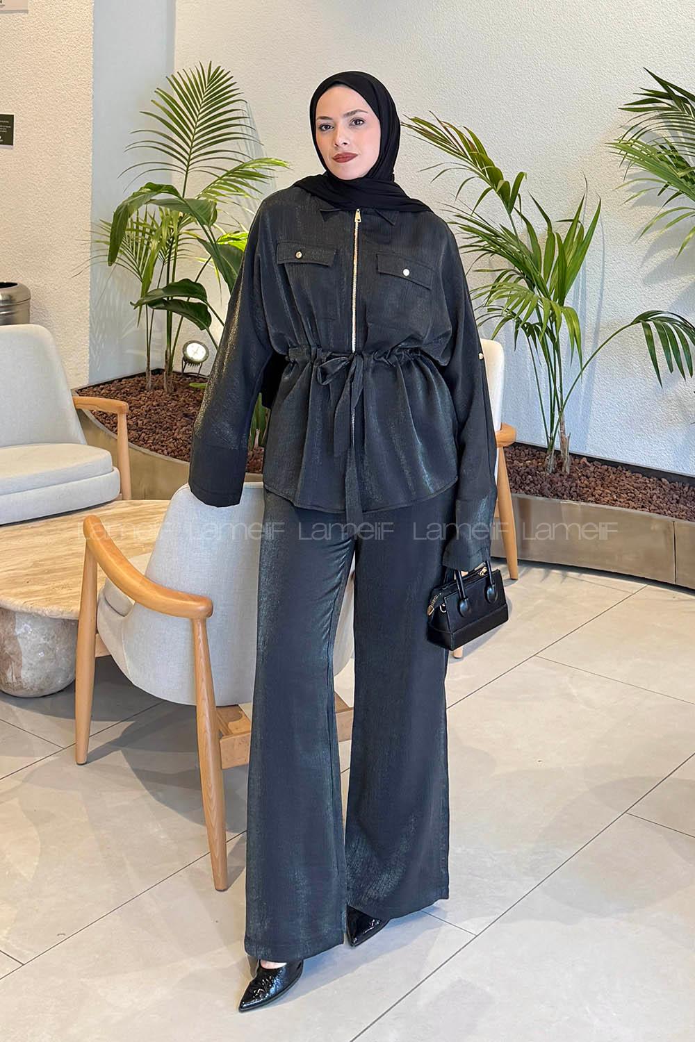 Lamelif Pantolonlu Takım Siyah