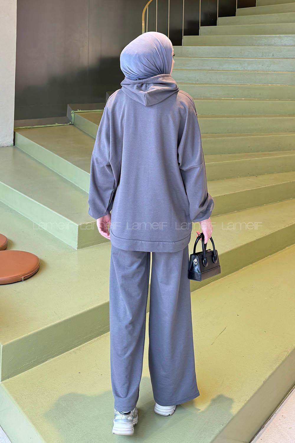 Anthracite Medium Crew Neck Long Arm Without Accessories Cotton Flared Trousers Comfortable Suit