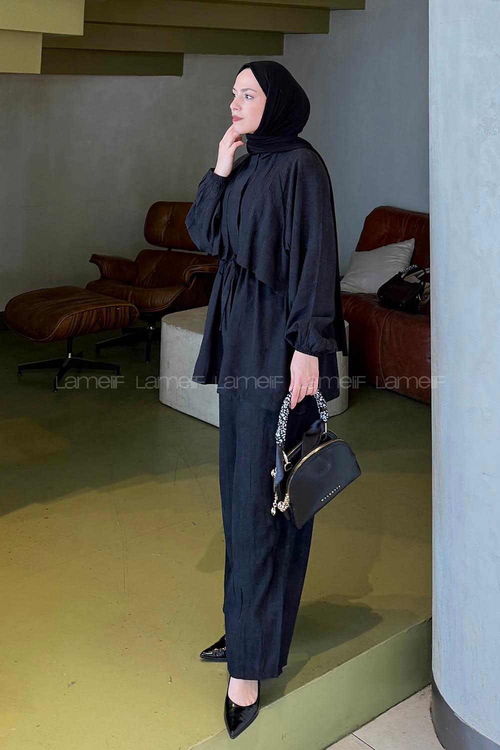 Lamelif Batik Desen Takım Siyah