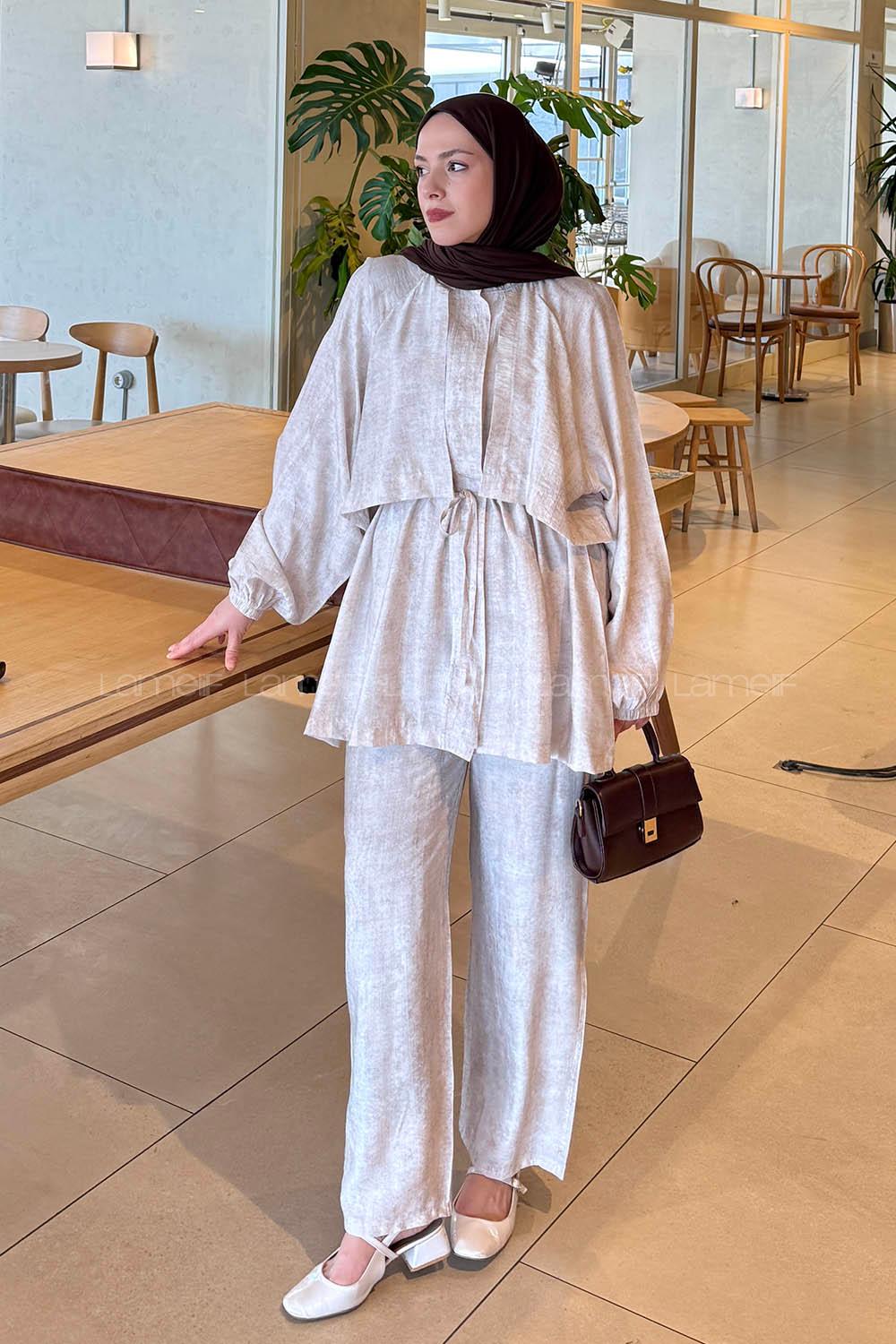 Stone Neckband Long Arm Viscose Fabric Regular Trousers Comfortable Suit