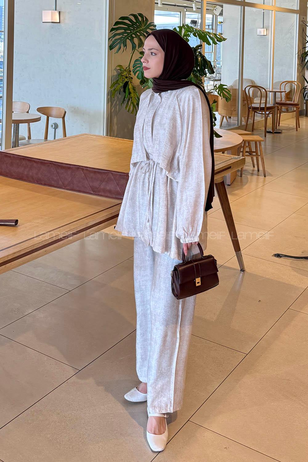 Stone Neckband Long Arm Viscose Fabric Regular Trousers Comfortable Suit