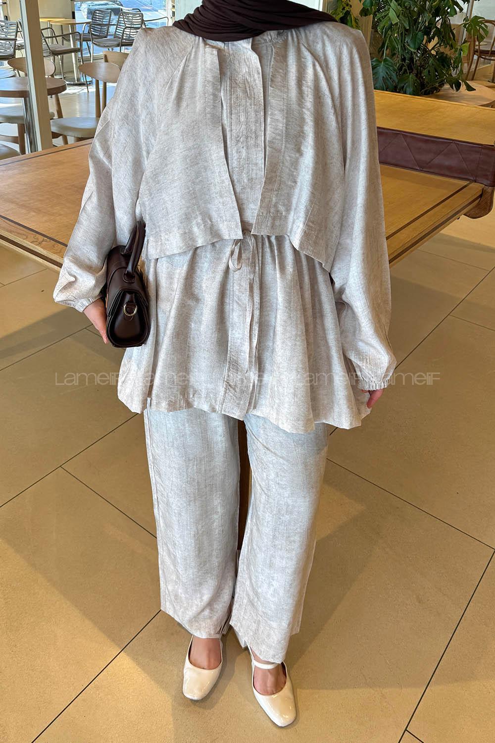 Stone Neckband Long Arm Viscose Fabric Regular Trousers Comfortable Suit