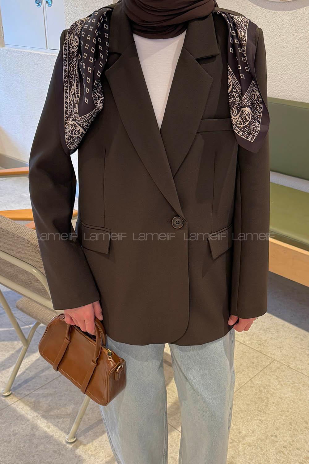 Lamelif Fular Detaylı Blazer Ceket Kahverengi