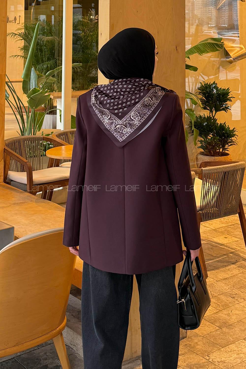 Lamelif Fular Detaylı Blazer Ceket Mürdüm