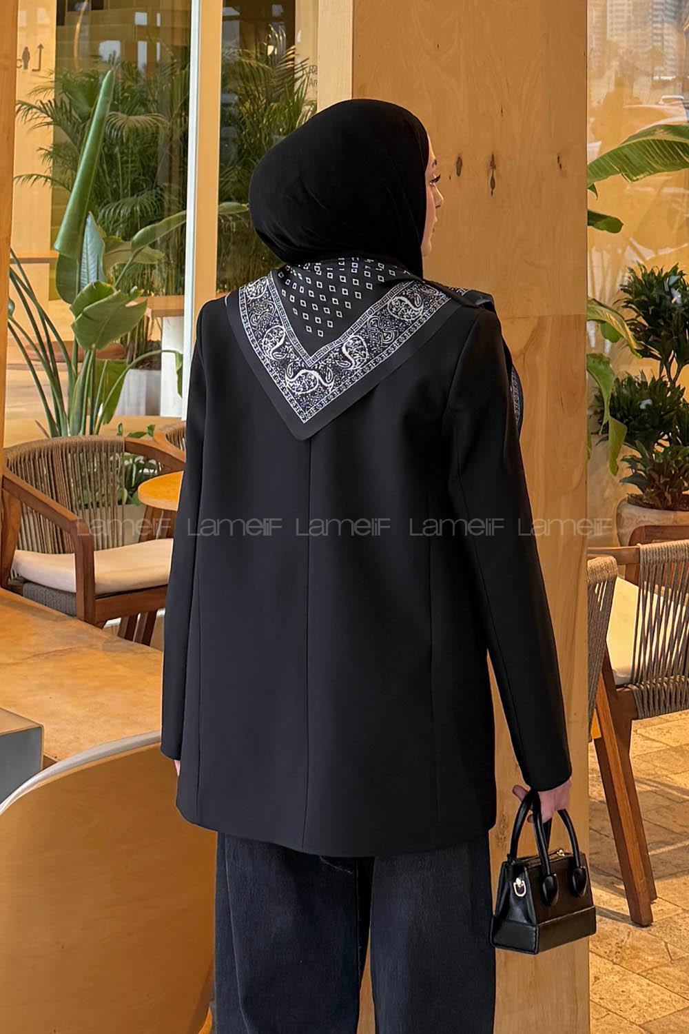 Lamelif Fular Detaylı Blazer Ceket Siyah