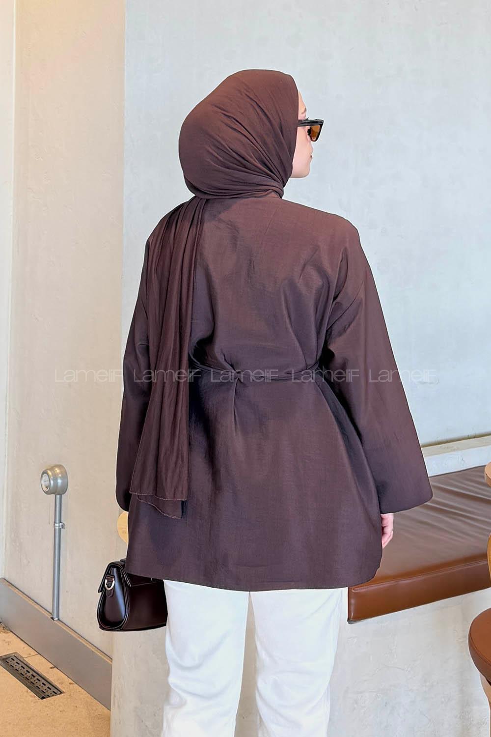 Lamelif Önü Pensli Tesettür Gömlek Acı Kahve