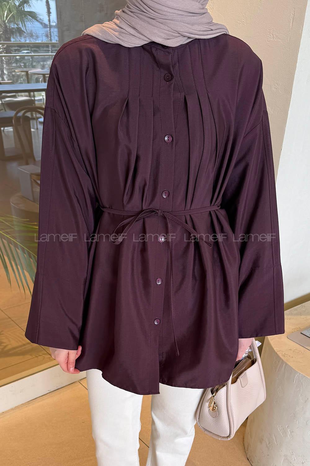 Lamelif Önü Pensli Tesettür Gömlek Mürdüm