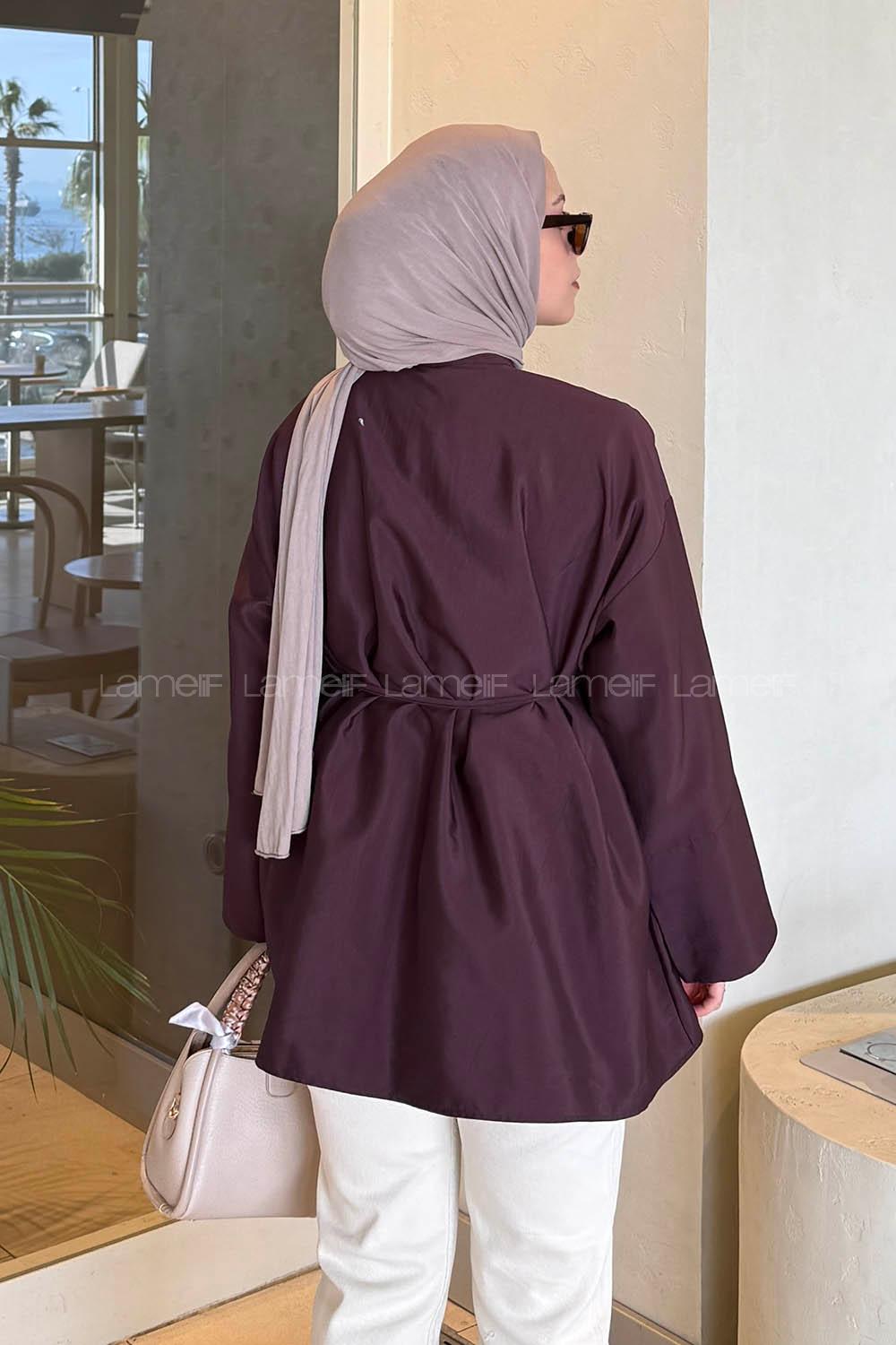 Lamelif Önü Pensli Tesettür Gömlek Mürdüm