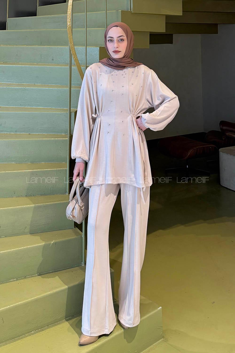 Lamelif Oysho Taşlı İkili Takım Krem