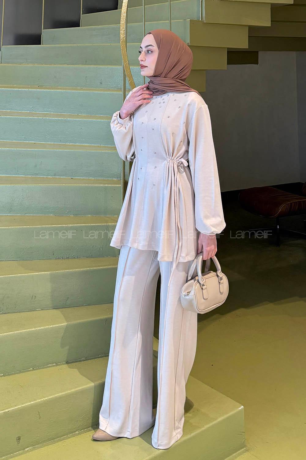 Lamelif Oysho Taşlı İkili Takım Krem