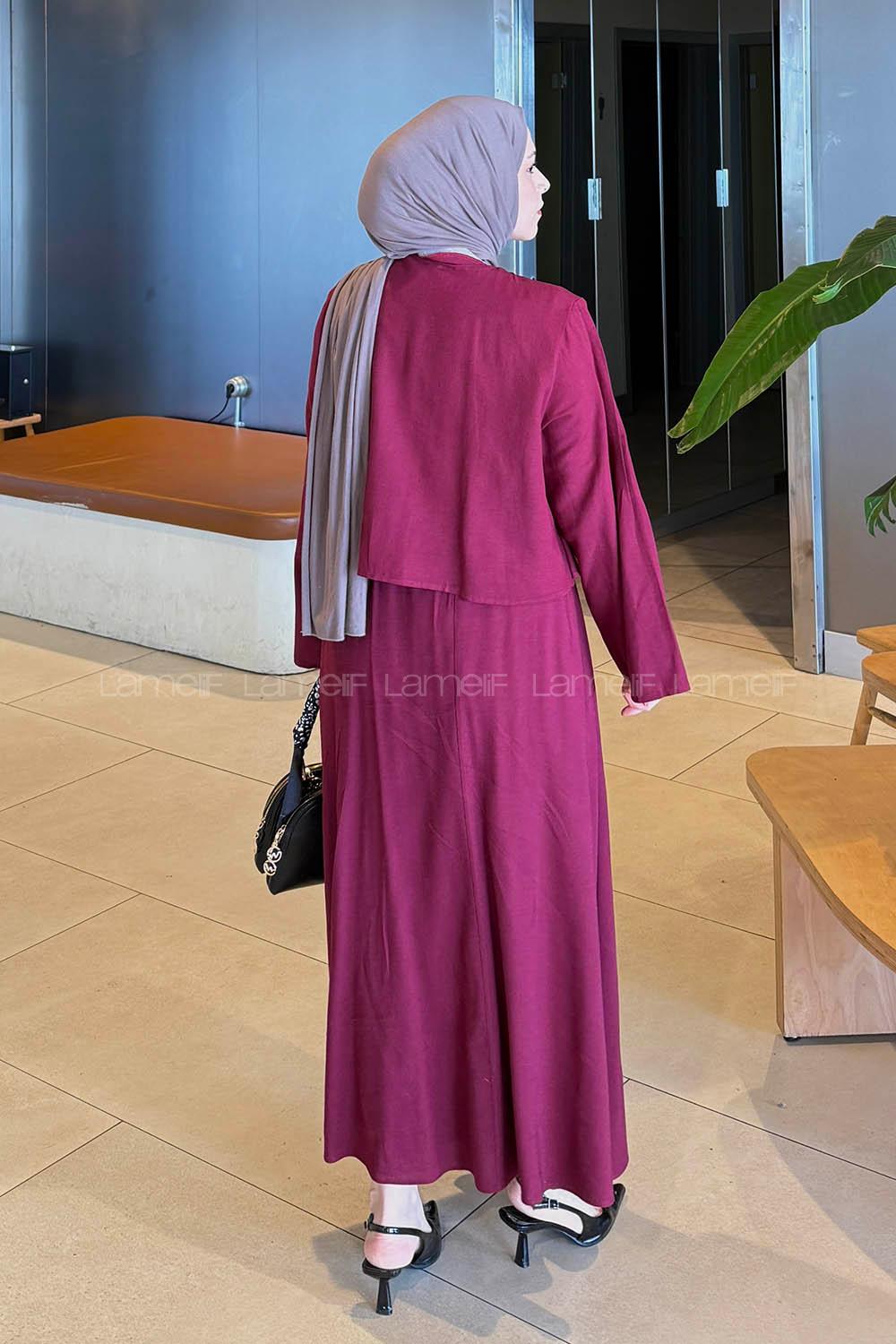 Lamelif Pileli Bağlama Detaylı Takım Bordo