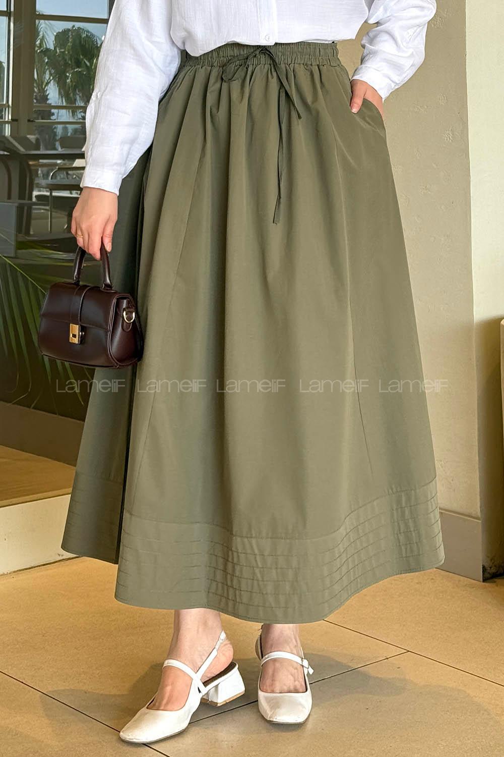 Khaki Poplin Fabric Flare Skirt