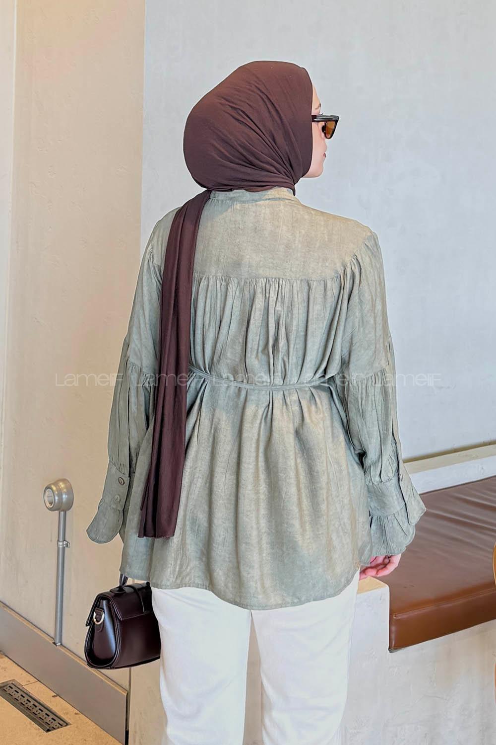 Khaki Shirt Collar Long Arm Viscose Fabric Shirt