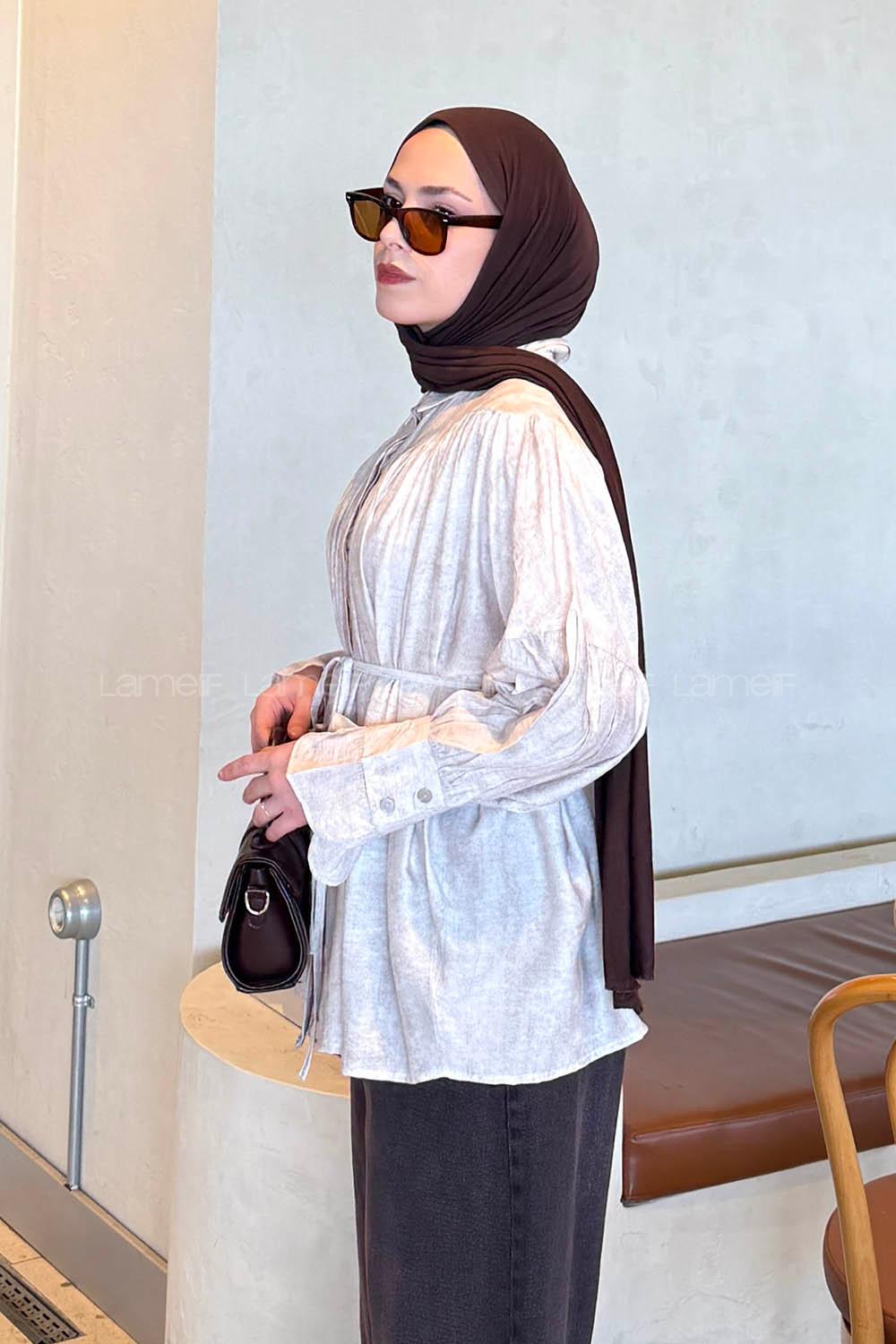 Stone Shirt Collar Long Arm Viscose Fabric Shirt