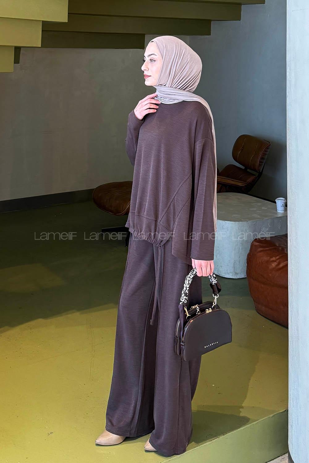 Lamelif Bağcıklı İkili Takım Kahverengi