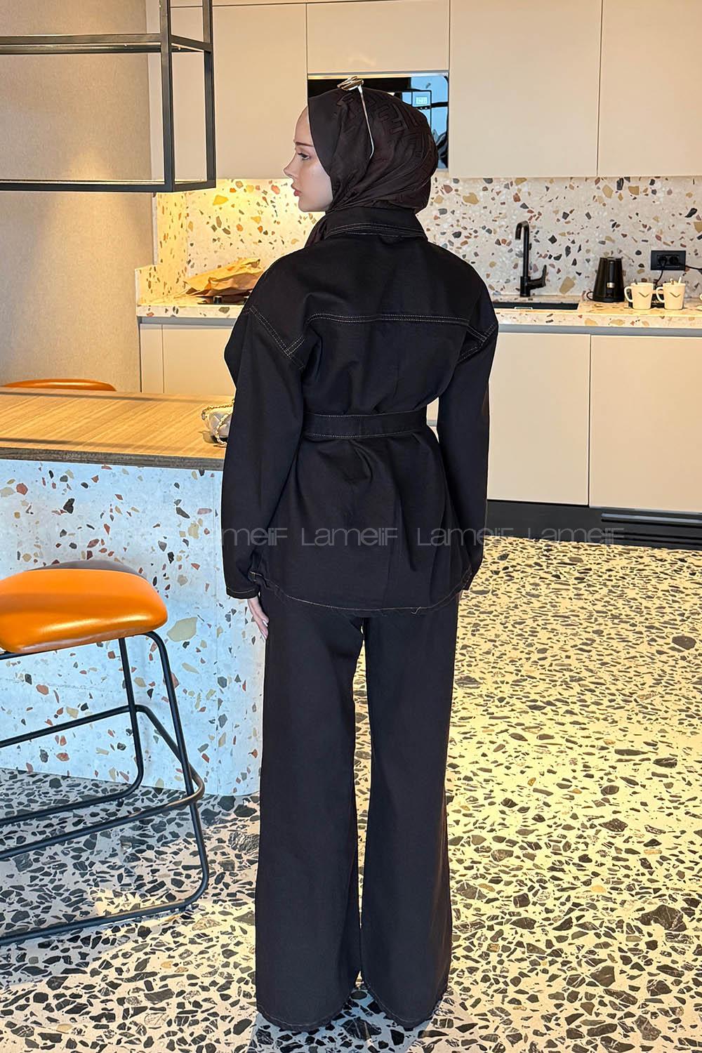 Brown Shirt Collar Long Arm Denim Regular Trousers Comfortable Suit