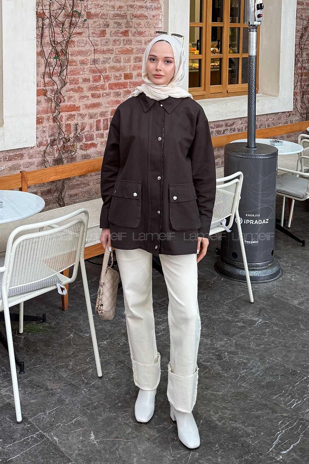 Bitter Brown Shirt Collar Long Arm Gabardin Jacket