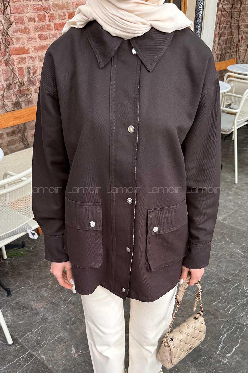Bitter Brown Shirt Collar Long Arm Gabardin Jacket