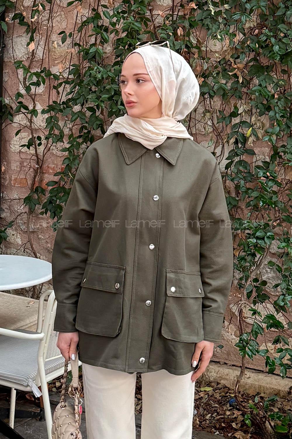 Khaki Shirt Collar Long Arm Gabardin Jacket