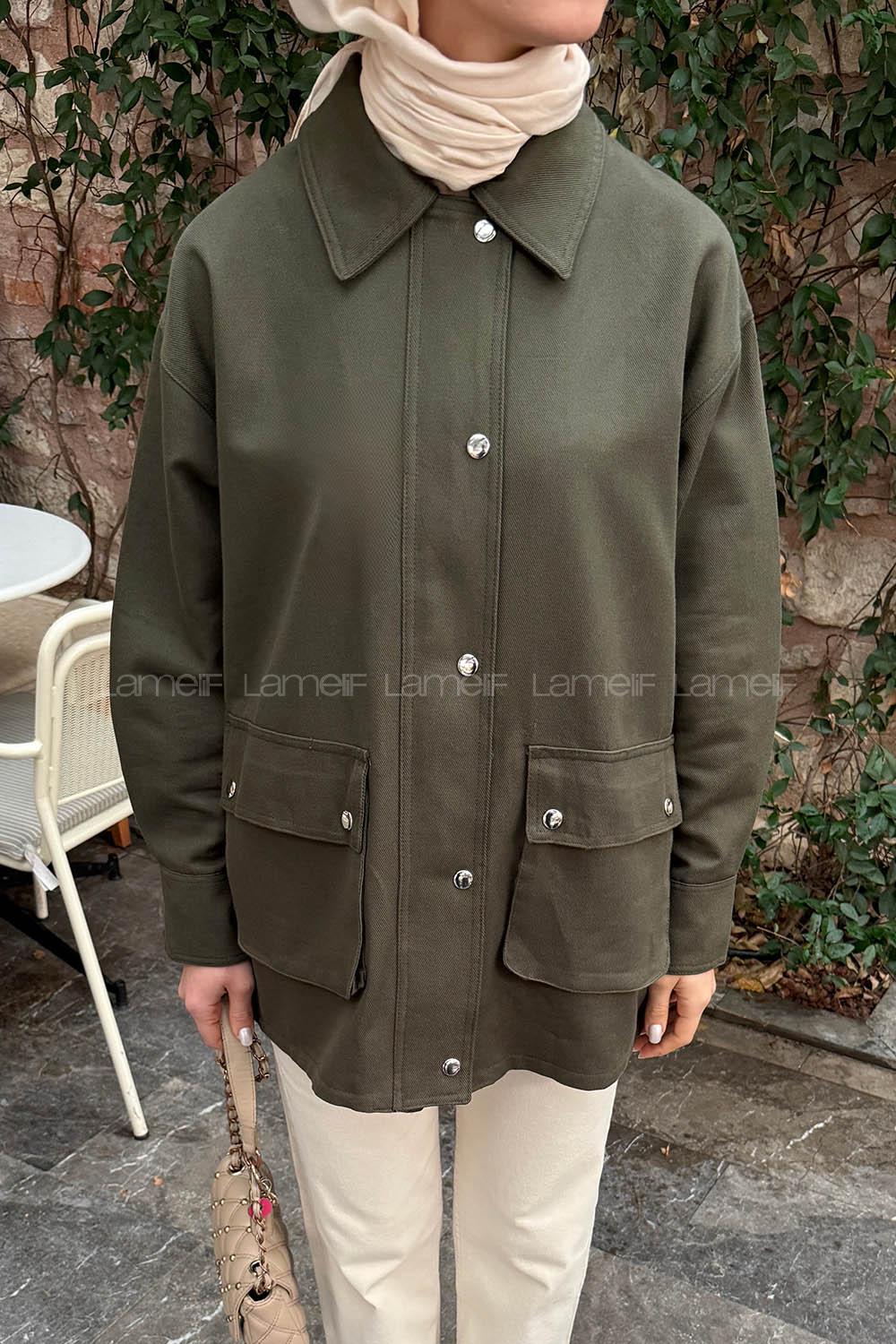 Khaki Shirt Collar Long Arm Gabardin Jacket