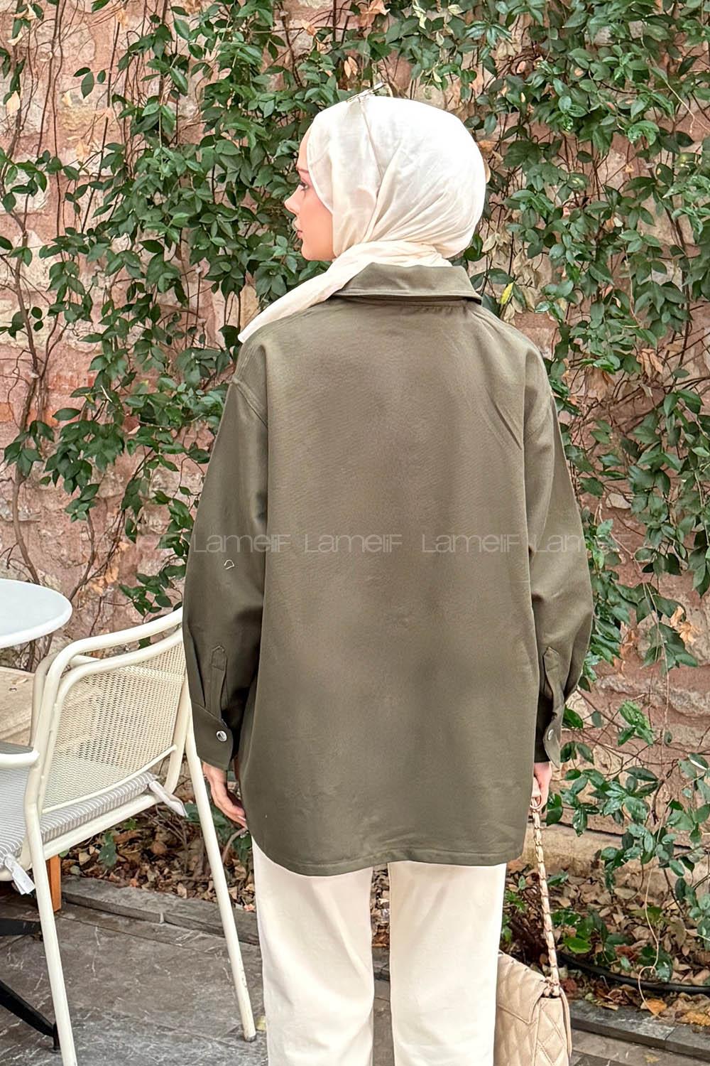 Khaki Shirt Collar Long Arm Gabardin Jacket