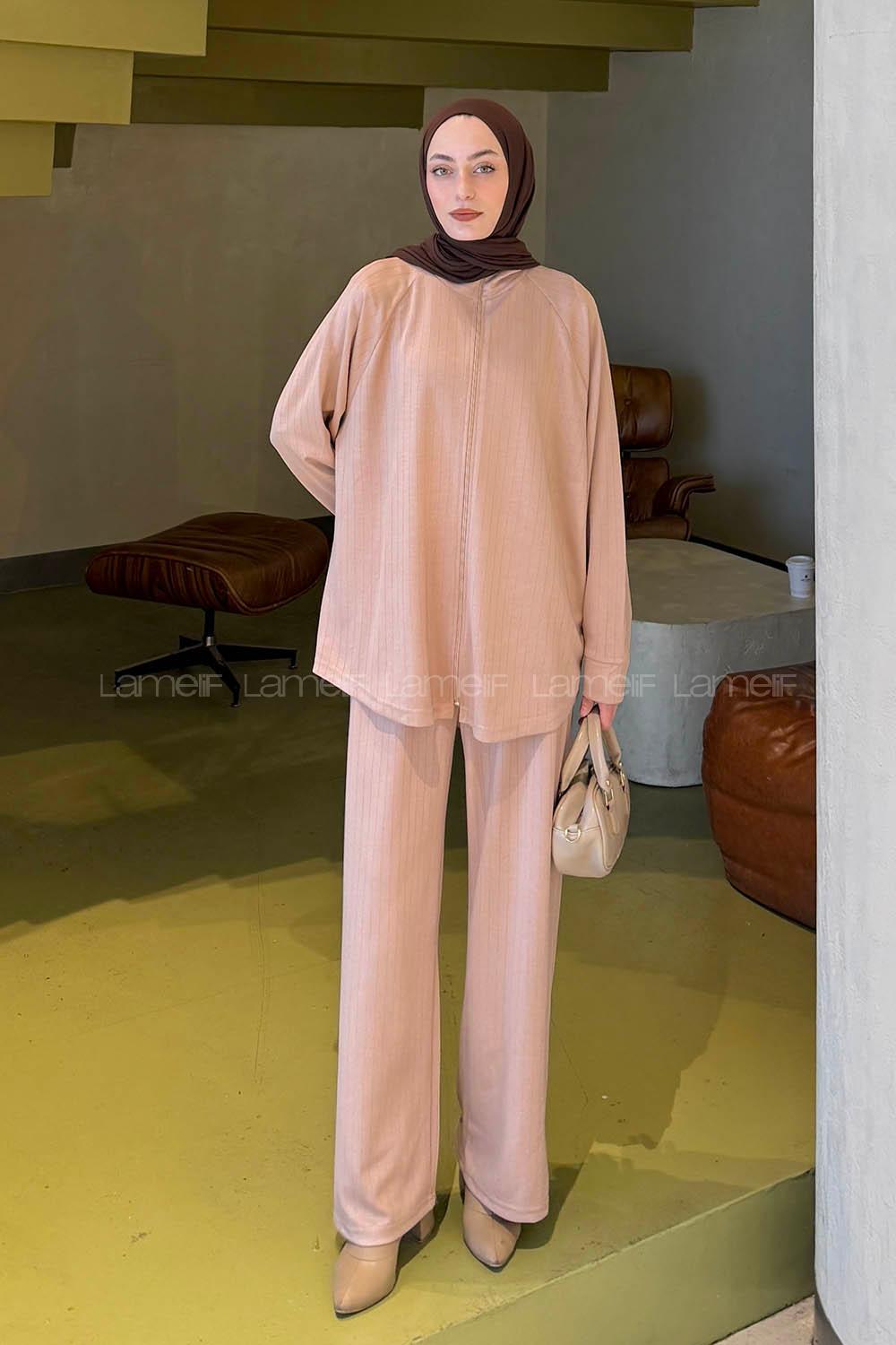 Lamelif Fermuarlı Oysho Takım Karamel