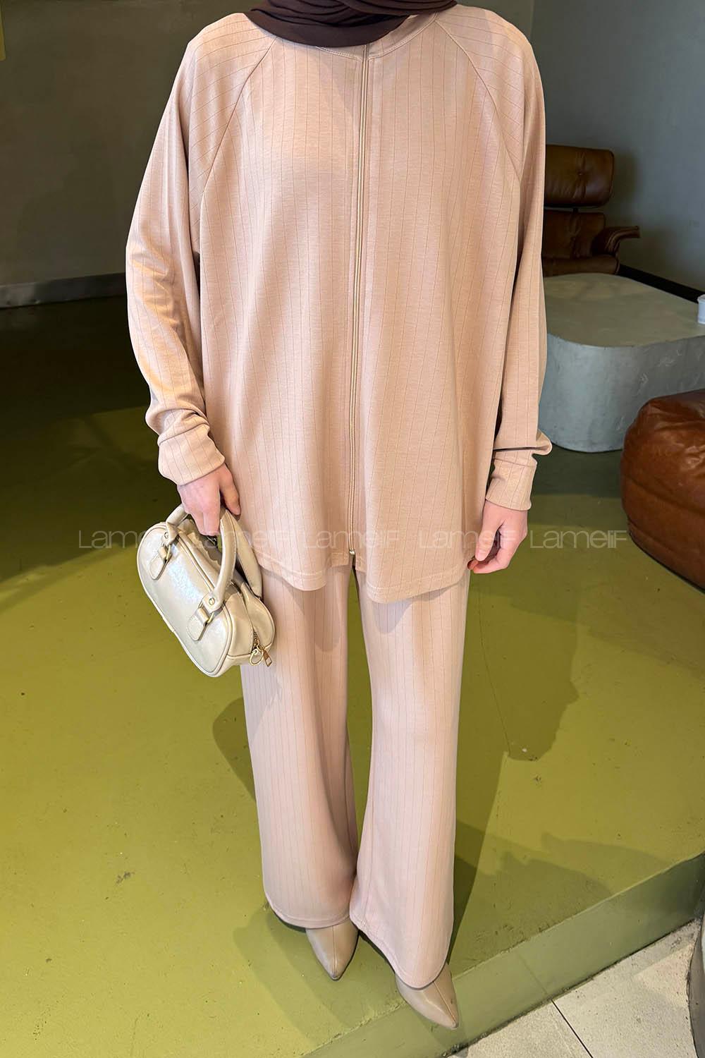 Lamelif Fermuarlı Oysho Takım Karamel