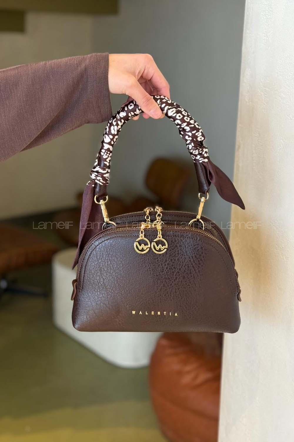 Brown With Zipper Skin Hand Bag Arm Bag Bag