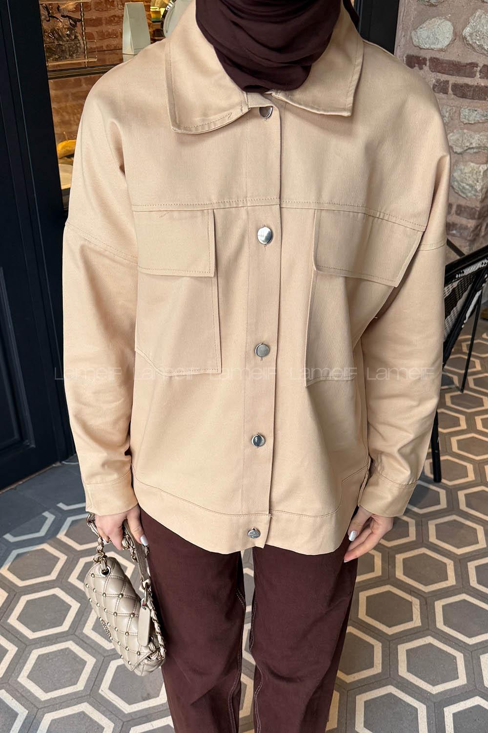 Lamelif Kapak Cepli Gömlek Taş Rengi