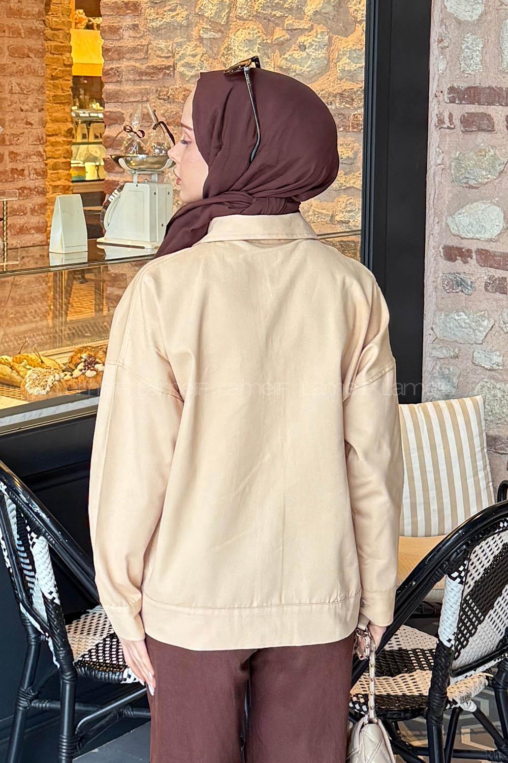 Lamelif Kapak Cepli Gömlek Taş Rengi