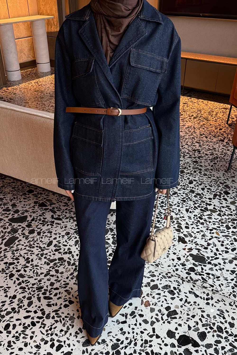 Denim Blue Jacket Collar Long Arm Denim Jacket