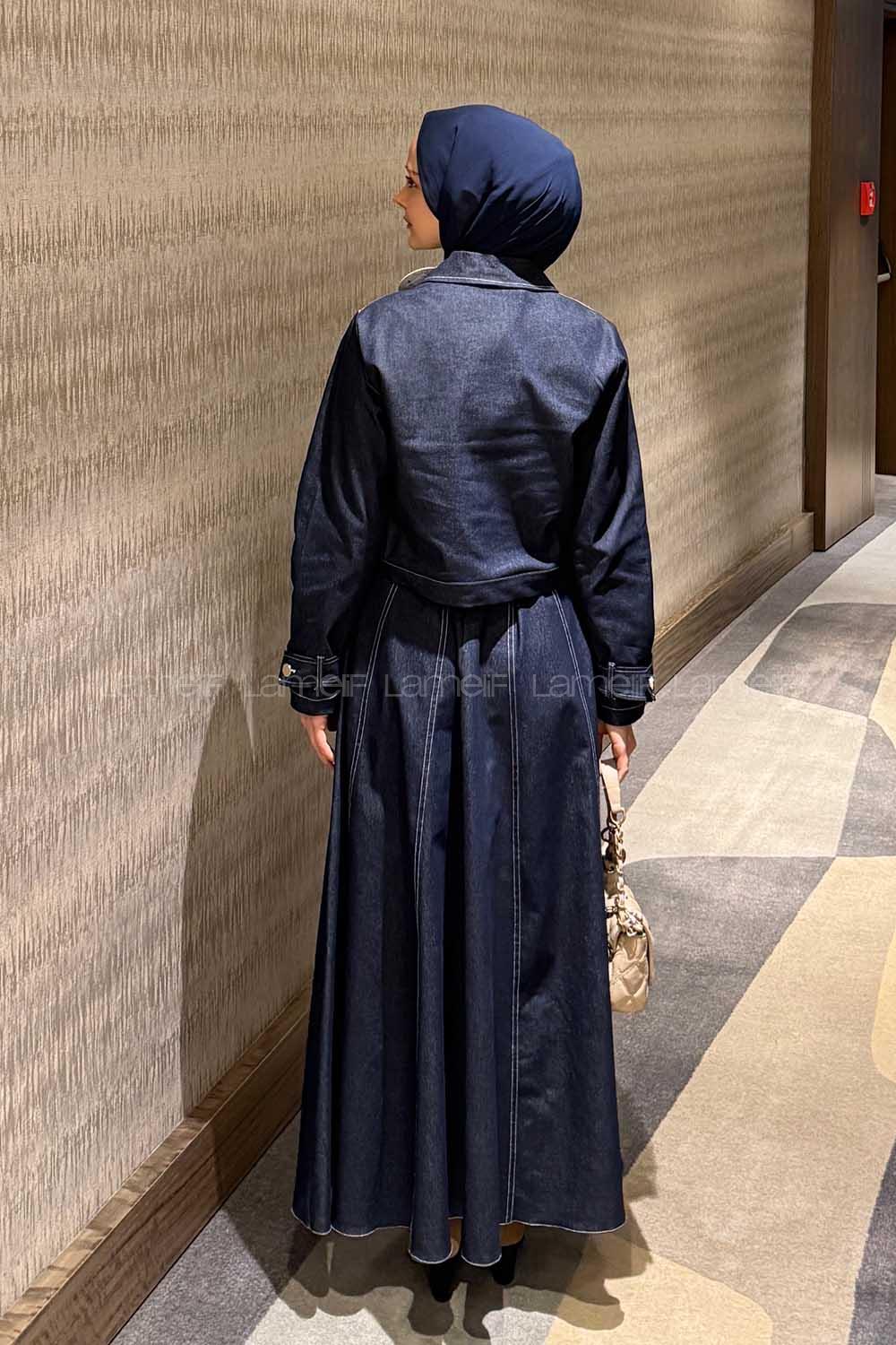 Lamelif Kup Detaylı Kemerli Jile Takım Koyu Mavi