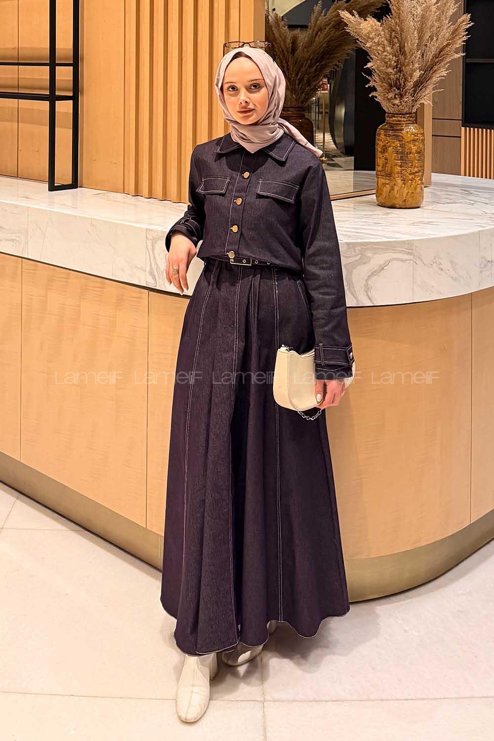 Lamelif Kup Detaylı Kemerli Jile Takım Mor