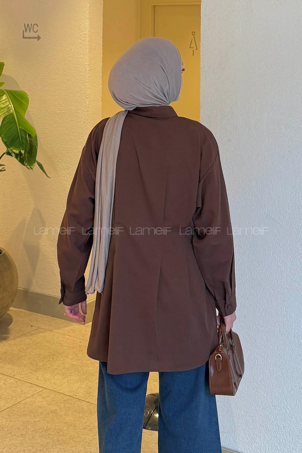 Lamelif Ön Pile Detaylı Gömlek Kahverengi